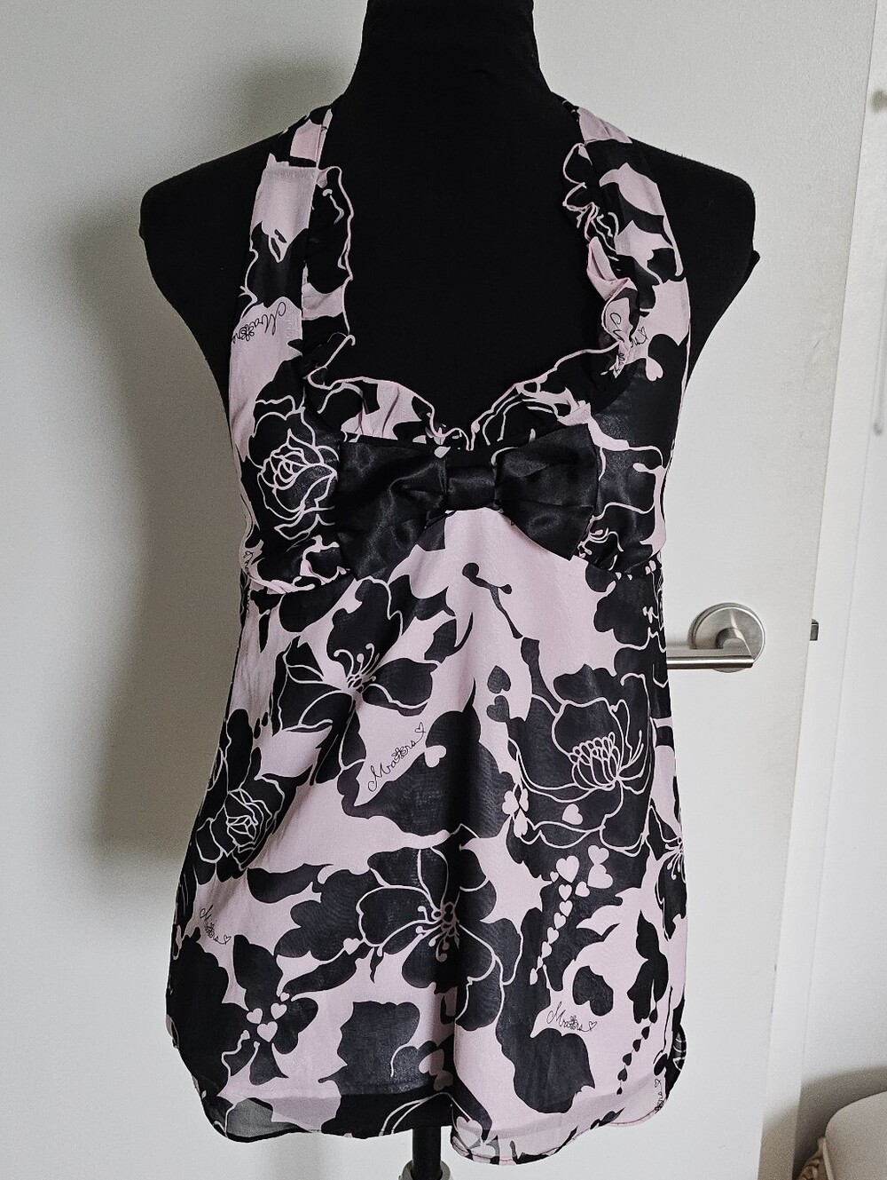 Ma*rs Agejo Gyaru Black And Pink Halter Neck Camisole Top